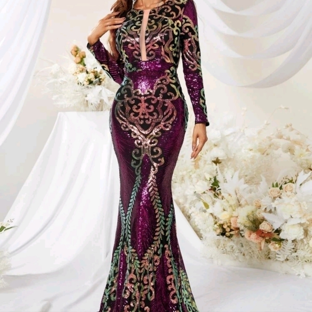 MERMAIDCORE SEQUINED MULTICOLOR PREMIUM BRAND AND QUALITY MAXI DRESS